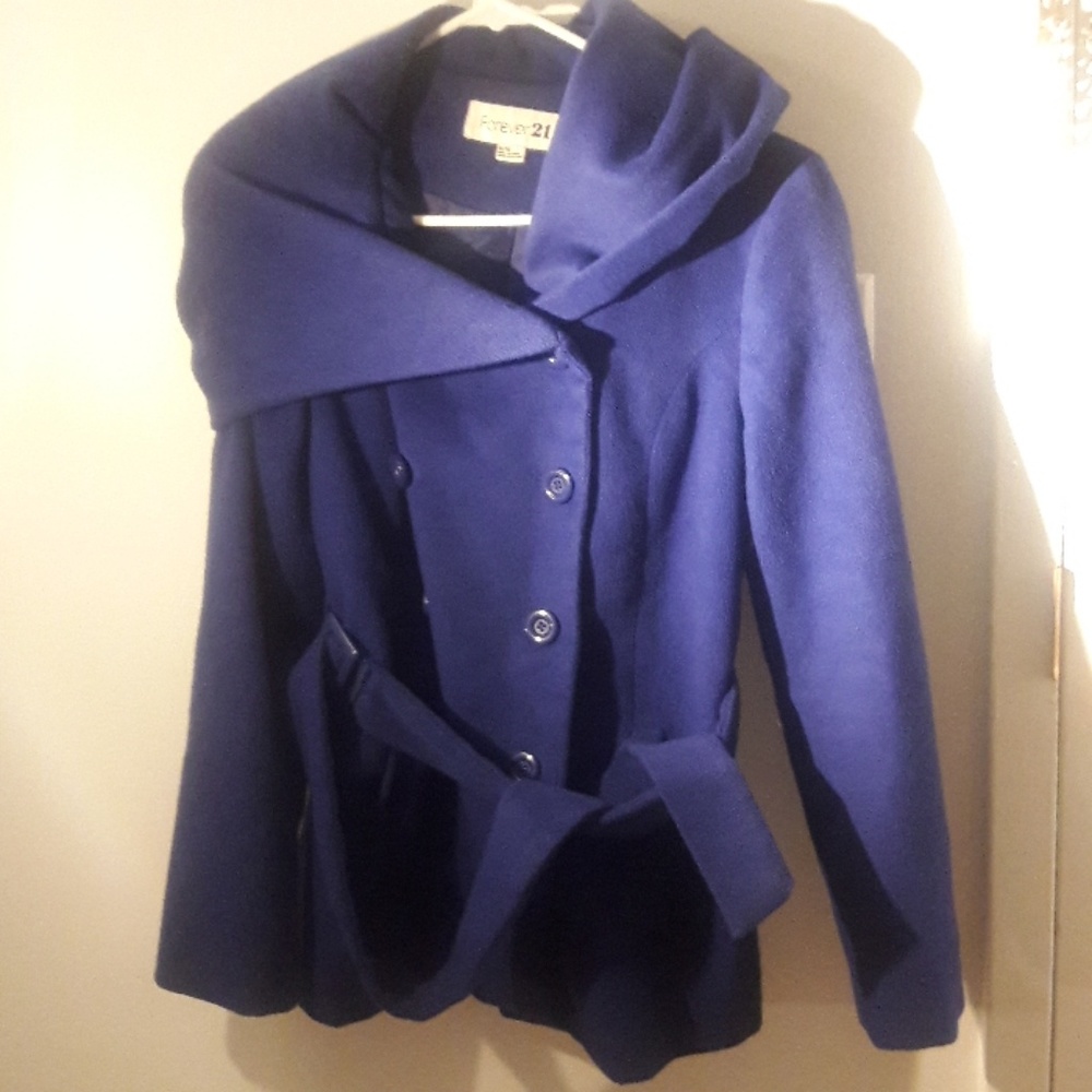 Hooded Royal Blue coat with belt